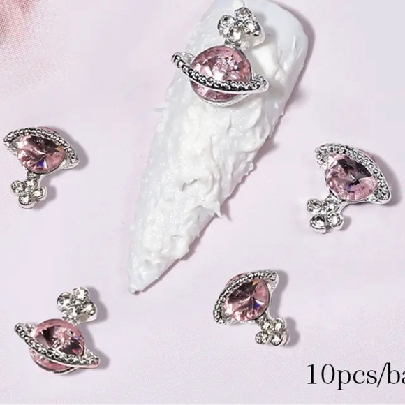 Accessories - cute, planet nail charm with pink diamond 10pcs/bag